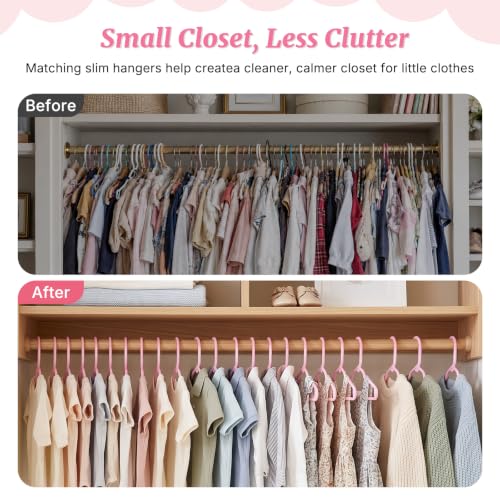 HOUSE DAY Pink Baby Hangers, 11.5" Kids Closet Hangers - 20 Pack