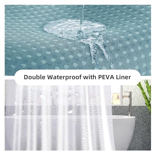LaCyan 3-in-1 Waterproof Waffle Weave Shower Curtain Set with Clear Liner, 72x84 inches, Teal, Pack of 3