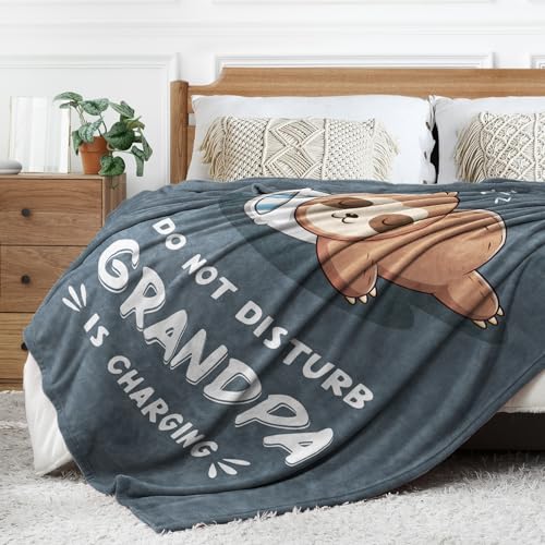 Grandpa Charging Sloth Blanket 60x80 Grey - Funny Gift for Grandpa