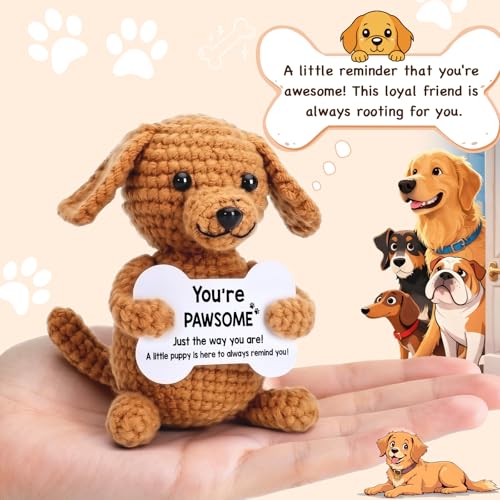 Wilbrea 'You're Pawsome' Crochet Dog Plush - Positive Support Desk Decor