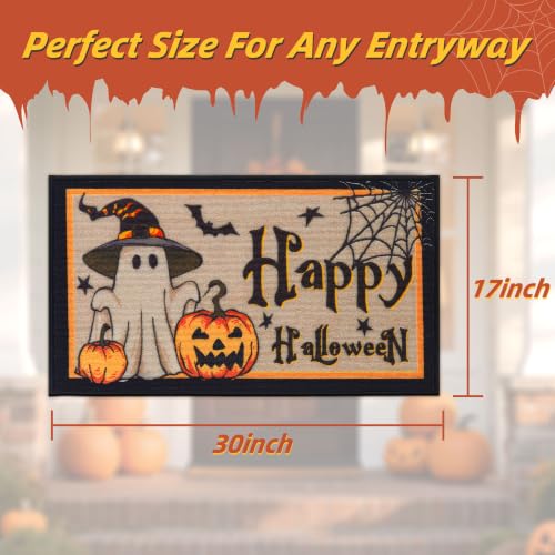 Happy Halloween Door Mat 17"x30" with Cute Ghost Design