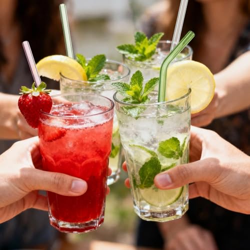 Colorful Reusable Glass Straws - 10 Pcs Shatter Resistant