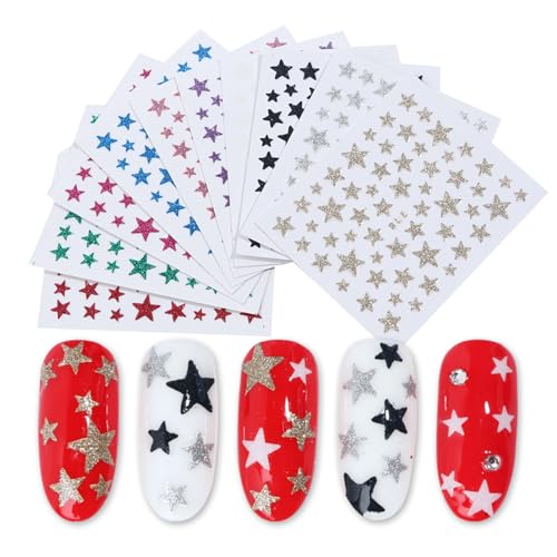 Star Nail Art Stickers - 3D Self-Adhesive Glitter Decals 14 Sheets