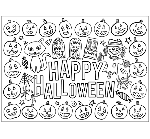 Halloween Color-Your-Own Reversible Disposable Paper Place Mats - 22 Count, 14x10 Inches
