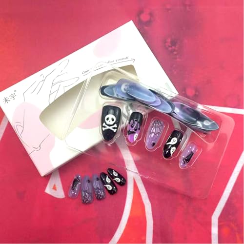 Halloween Press on Nails Short Goth Acrylic Fake Nails Bat Ghost