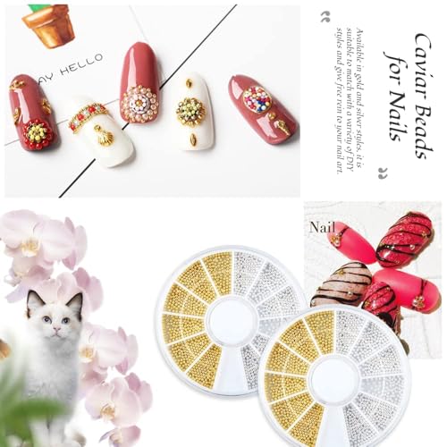 3D Nail Art Caviar Beads Gold and Silver Pearls Rivet Jewels