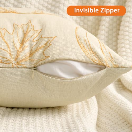 Faylapa Set of 2 Beige Fall Pillow Covers 18x18 Inch for Thanksgiving