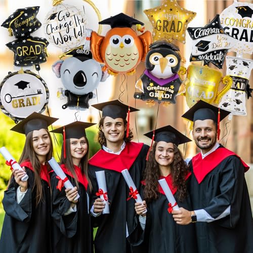 12-Piece 2026 Graduation Party Balloon Set - Congrats Grad Foil Decorations