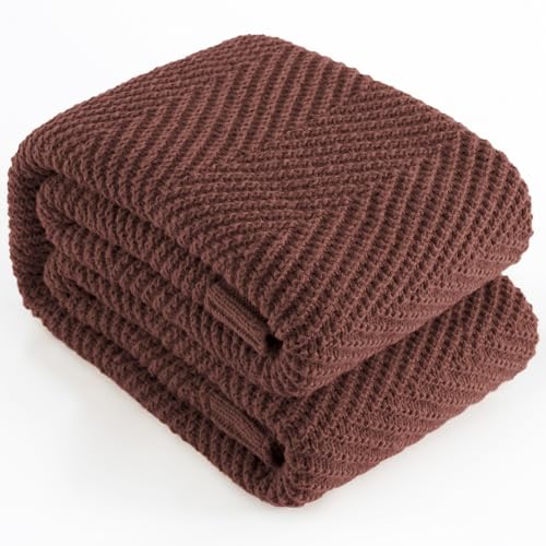 Brown Knitted Throw Blanket for Couch 50x60 Chevron Bed Knit Throws - LONG CREATE