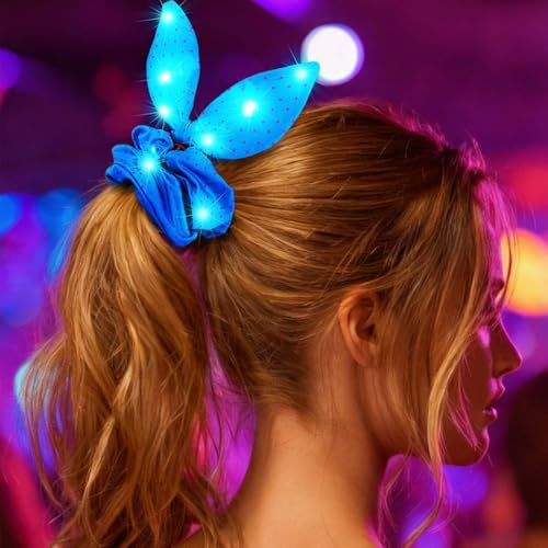 CAKURE Light Up Bunny Ear Hair Scrunchies LED Polka Dot Hair Ties