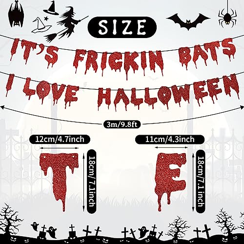 Red Glitter Halloween Bat Banner Garland Spooky Party Wall Decor