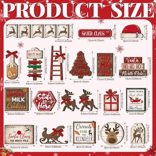 Christmas Tiered Tray Decorations Set with Stand - Red & Winter Theme