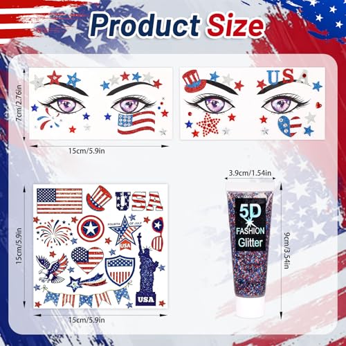 4th of July Face Stickers & Patriotic Glitter Tattoo Set