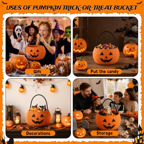 Pumpkin Trick or Treat Basket for Kids - Cotton Rope Halloween Bucket