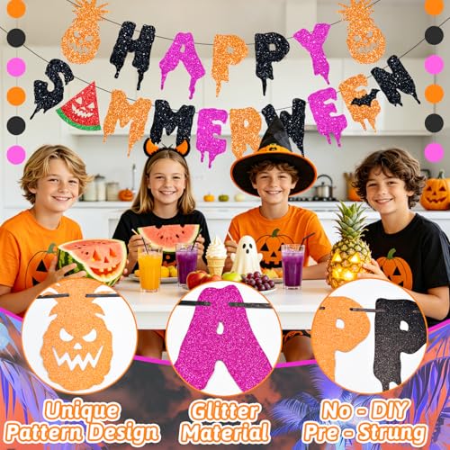 Happy Summerween Banner Set - Pre-Strung Glitter Pink Party Decorations