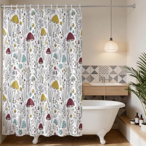 Mushroom Shower Curtain 72x72 Inch - Whimsical Fungi Design (Mushroom 21-2)