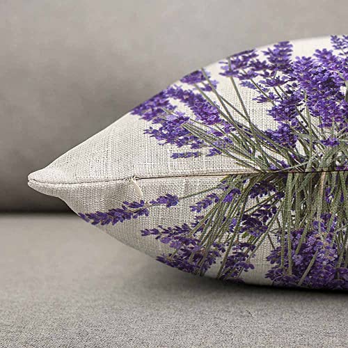 Lavender Flowers Throw Pillow Case - 12x20 Inch Faux Linen Cushion Cover