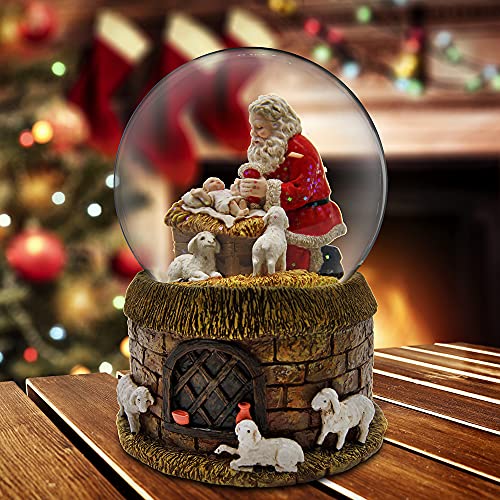 Santa and Baby Water Globe - Handcrafted Musical Christmas Decor 6 Inches