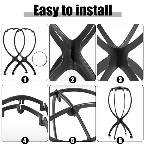 Portable Foldable Wig Stand Holder for Travel - Black 2 Pack