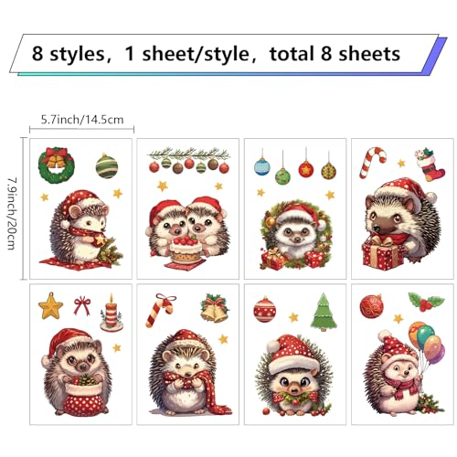 CRASPIRE Christmas Hedgehog Window Stickers Double-Sided Glass Decals