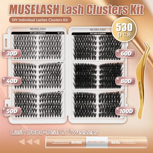 Muselash DIY Lash Clusters Kit 530pcs Pre-Mapped Wispy Eyelash Extensions