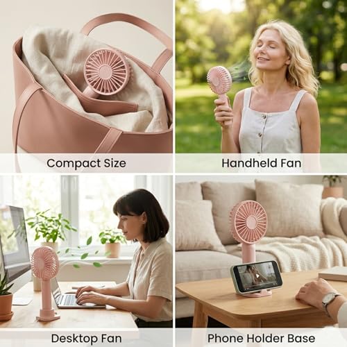 Linlinwill Portable Handheld Fan 2-Pack, USB Rechargeable Mini Desk Fan