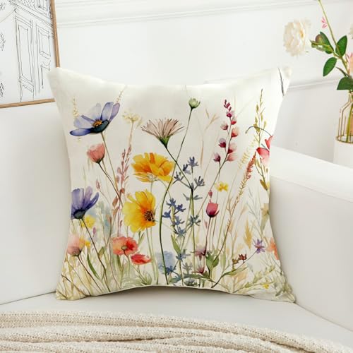 Spring Floral Throw Pillow Covers 18x18 Inch Set of 2
