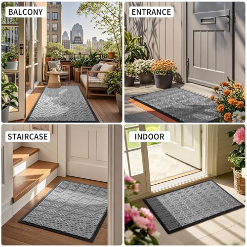 Yimobra Heavy Duty Outdoor Front Door Mat, 29.5x17 Inch Y-Patterned Grey