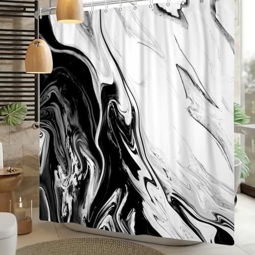 Pnylzzyxh Black & White Marble Shower Curtain - 72x72 Inches, Modern Abstract Bathroom Decor, Pack of 1