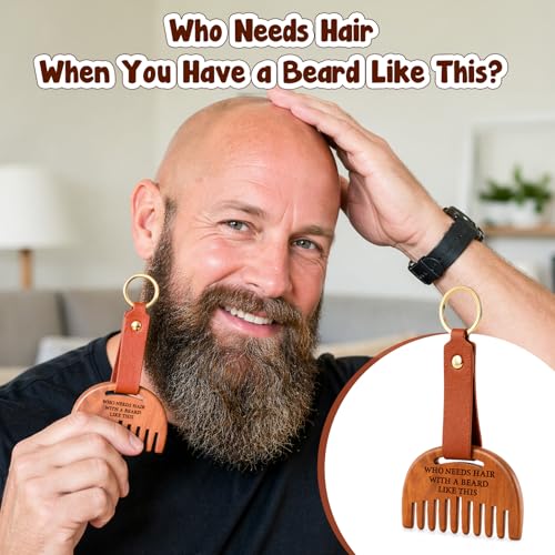 BuiltFit Funny Wooden Beard Comb and Keychain - Father's Day Dad Gift