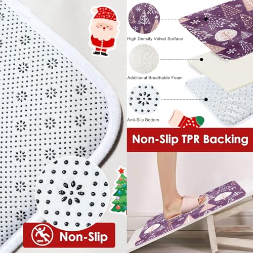 Bathroom Set with Shower Curtain and Rugs - Christmas Tree Snowflakes Purple