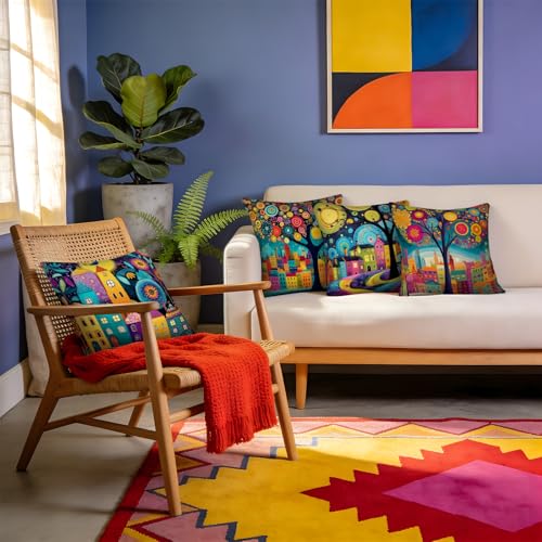 Colorful Boho Pillow Covers 18x18 - Set of 4 Decorative Cushions
