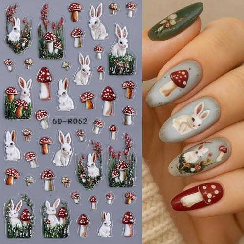 5D Embossed Easter Rabbit Nail Art Stickers Decals - 5 Sheets