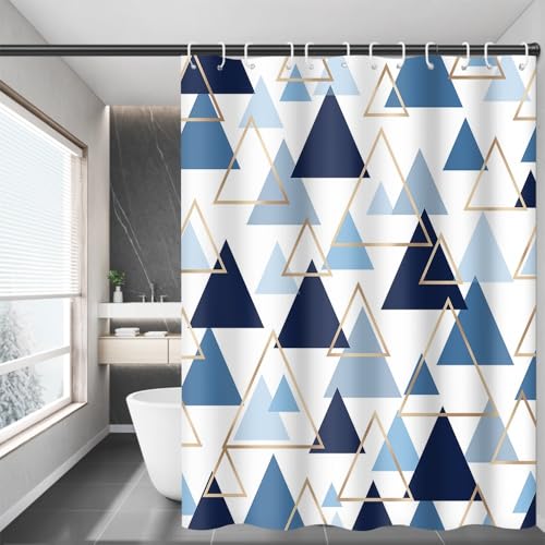 Geometric Blue Triangle Shower Curtain 72x72 - Modern Bath Decor
