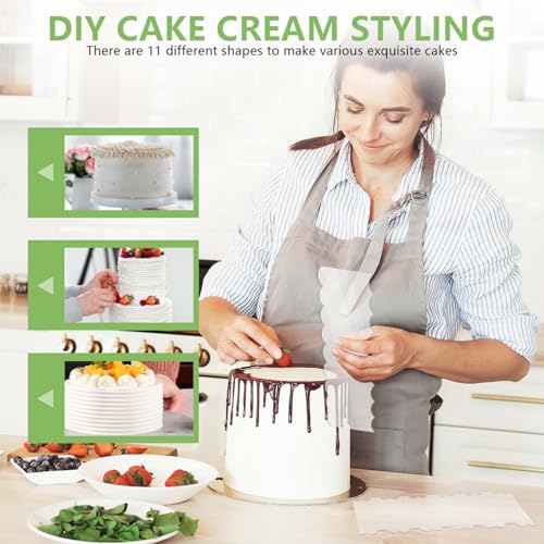 SenseYo 7 Pcs Acrylic Cake Scrapers Set - 9.5 Inch Large Icing Smoothers with Patterned Edges for Cake Decorating & Frosting