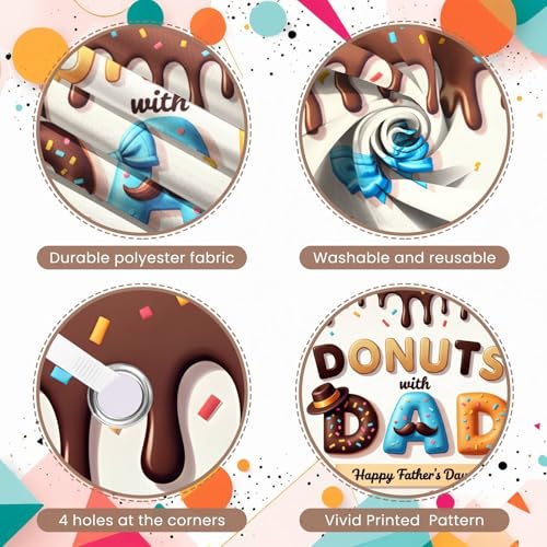 Happy Father's Day Banner - Donuts with Dad Backdrop 70.8x43.3in
