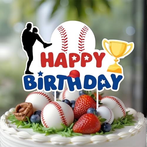 Baseball Birthday Cake Topper - 4x6.2 Inch Decoration for Boys