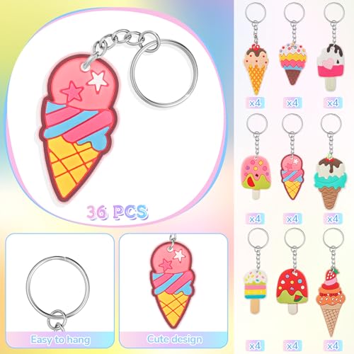 36 Pcs Ice Cream Keychains - Fun Party Favors for Events