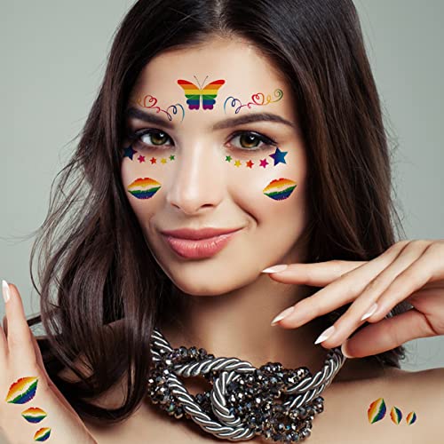 Rainbow Pride Temporary Face Tattoos 10 Sheets LGBT Body Art