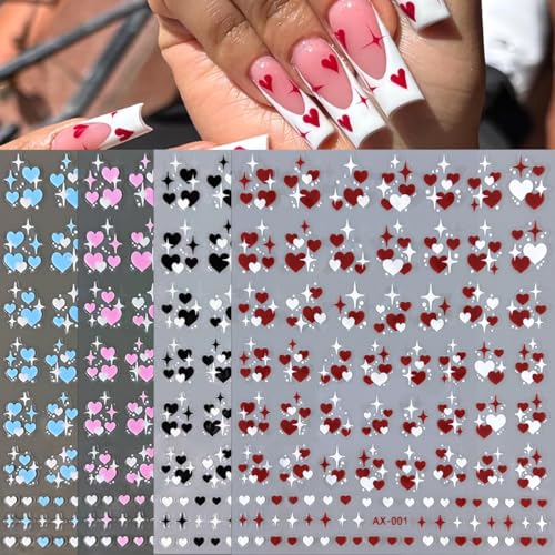 Valentine's Heart Nail Art Stickers - 4 Sheets 3D Self-Adhesive Love Decals