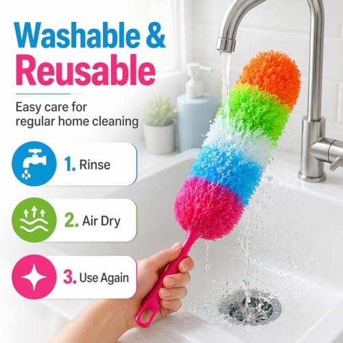 20-Inch Rainbow Microfiber Hand Duster for Home, Office & Car