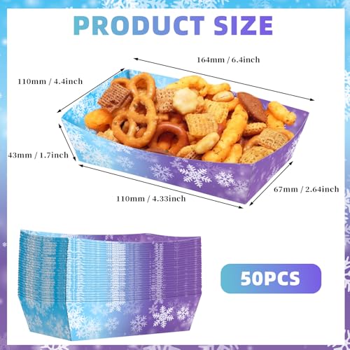 50 Pack Snowflake Paper Food Trays - Disposable Snack Boat for Winter Parties