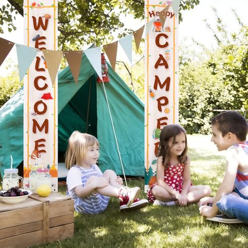 Camping Theme Party Banners - 2 Pack Welcome Happy Camper Signs