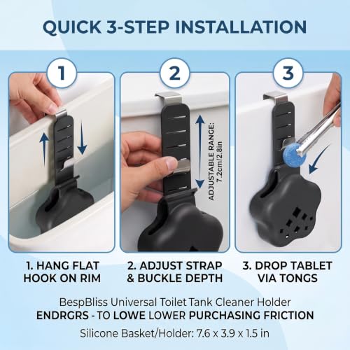 BespBliss Adjustable Silicone Toilet Tank Tablet Holder - Black, 1 Pack