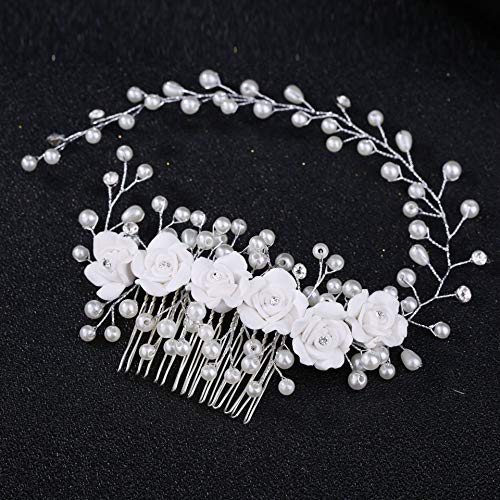 Pearl Flower Wedding Hair Comb White Bridal Side Hair Piece Accessories