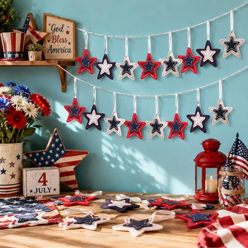 18 Pcs 4th of July Patriotic Star Felt Ornaments – Tree Decor