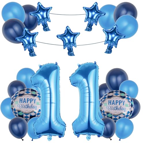11th Birthday Decorations - 29Pcs Blue Balloons Set