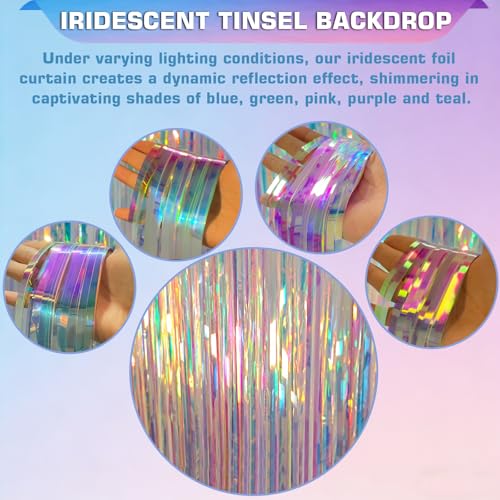 Melsan Iridescent Tinsel Backdrop Curtain - 2 Pack, 3.2ft x 8ft Foil Decor