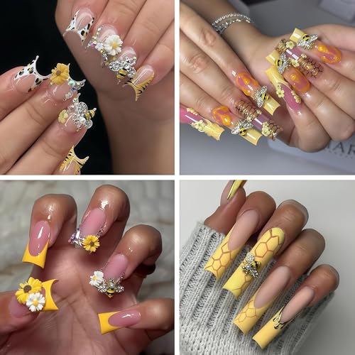 COOSLIM 3D Bee & Daisy Flower Nail Art Charms - 60Pcs Resin Gems