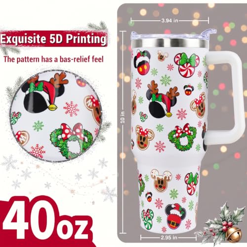 Mouse Tumbler 40oz Christmas Insulated Travel Mug with Handle, Cartoon Mouse Design